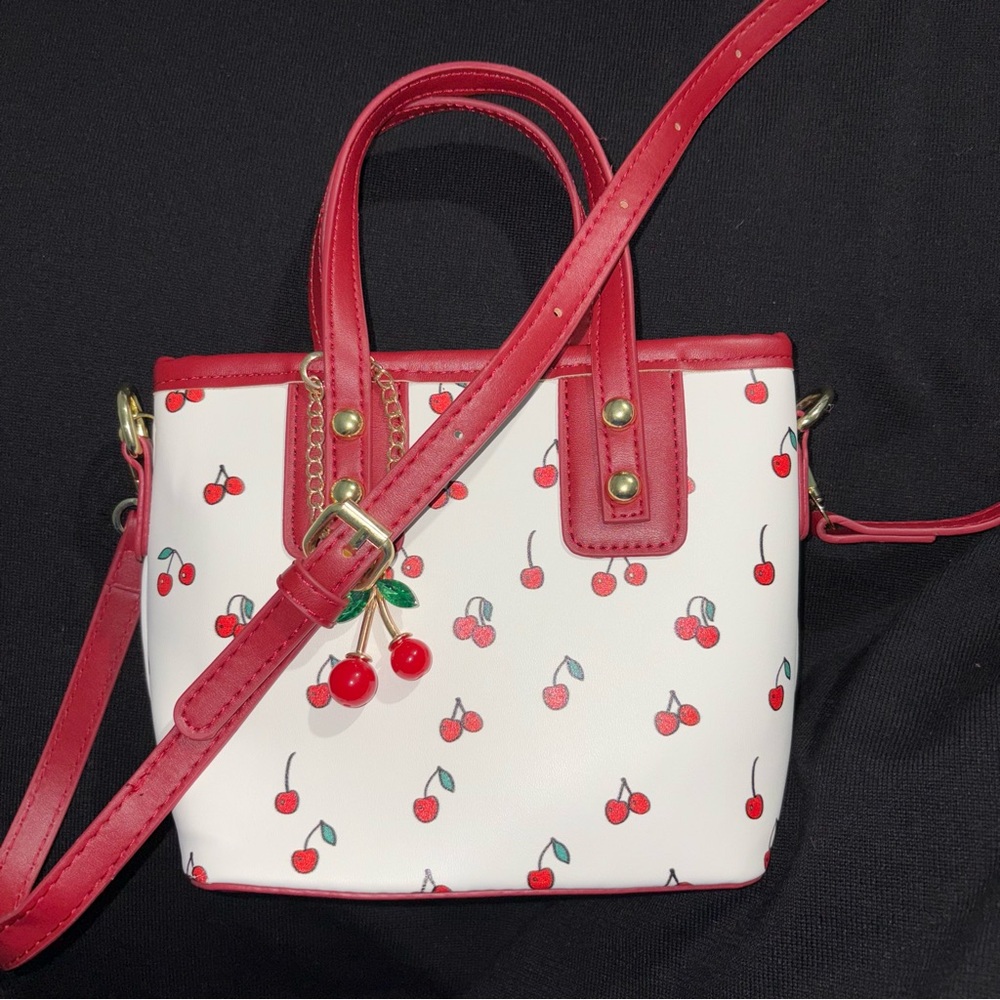Charming Red and White Cherry Crossbody Bag with Cherry Bag Charm - Picture 4 of 5